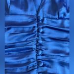 Flynn Skye  small blue satin puff sleeve button down ruched bodice vneck sexy top Photo 6