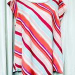 Flamingo Stripe Multicolored Pattern Short Sleeve Blouse Size Large Top Photo 0