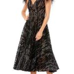 Mac Duggal 79339 Black Embellished Feather Cap Sleeve Midi Dress Size 18 New Photo 0