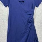Soft Surroundings Soft‎ Surroundings Womens Dress L Blue Short-Sleeve V-Neck Ruched Side Slit Photo 0