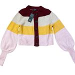 Wild Fable Multicolor Striped Balloon Sleeve Cropped Cardigan Photo 0