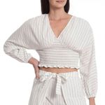 Avec Les Filles Blouson Sleeve Striped Smocked Crop Top, Size S New w/Tag $139 Photo 3