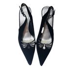 Stuart Weitzman Vintage  Black Leather Rhinestone Slingback Heels Size 8 Photo 3