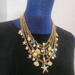 Gold 4 Strand Chain Necklace with Nautical Charms and Starfish Earrings Set Photo 10