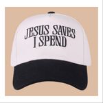NWT Jesus Saves I Spend Trucker Hat Cream/Black Black Photo 5