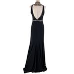 Rachel Allan Beaded Jersey Evening Gown High Slit Mock Jewel Neck Size 8 Formal Black Photo 2
