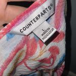 Counterparts Pink and Blue Floral Ruffle Short Sleeve Tie Front Blouse Large Photo 7