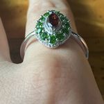Natural Red Garnet Chrome Diopside Sterling Silver Halo Ring Size 10 Green Photo 1