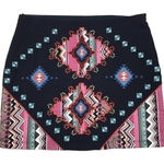Blue Rain  Multicolored‎ Aztec Printed Embroidered Mini Skirt Size S Photo 0
