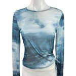 LIONESS Mesh Blue Crew Neck Long Sleeve Tie Dye Marble Print Blouse Top Size M Photo 0
