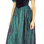 Laura Ashley Vintage 80s Tea Dress Velvet Taffeta Brocade Black Green Size 10 Photo 0