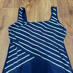Lands' End  Womens Navy White Striped One Piece Swim Suit 10 Modest Built in Bra Photo 2