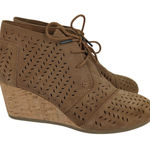 Toms  Desert Wedge Suede Perforated Leather Ankle Booties Heel‎ Cork Women's 10 Photo 0