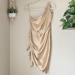 Retrofête  Nadia One-shoulder Ruched Stretch-Silk Satin Mini Dress Sz L Champaign Photo 7