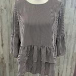 Time & Tru Womens Top Sz S Red White Stripe Bell Sleeve Round Neck Photo 0