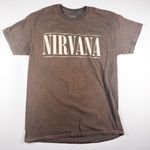 Nirvana  Brown Distressed Smiley Band Concert Cotton Tee Size M Photo 0