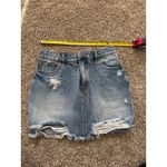 Distressed Denim Skirt Mini Blue Jean Frayed Hem‎ Rips Women's Photo 1