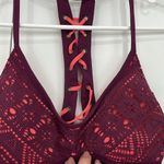 Becca  Small Burgundy, Pink Racerback Halter Lace Swim Bikini Top Photo 2
