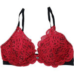 Hot Topic Blackheart Daring Plunge Bra Lined Seamed Underwire Black Red Size 34C Photo 0