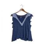 Free People  Navy Blue Market Place Boho Tee Tank Top Photo 4