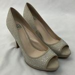 Fergalicious by Fergie Cream Crystal Studded Peep-Toe Heels woman’s size 8 Photo 0