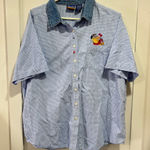 Vintage Winnie The Pooh Gingham short Sleeve Button Down Shirt Denim 18W White Photo 0