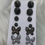 6 Butterfly & Ball Stud Earrings Dark Silver // Lot, Bundle, Set Photo 2