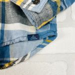 prAna  Womens Button Down Plaid Flannel Shirt Long Sleeve Blue Yellow‎ Large Photo 3