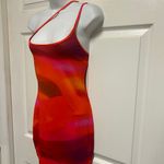 Pretty Little Thing Pink Abstract Print Slinky Asymmetric Strap Detail Bodycon Dress Photo 6