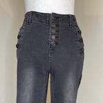 BBJ Women's High Rise Denim Button Fly Side Buttons Acid Wash Skinny Size 7 Black Photo 2