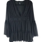 Miss Ord Black Tiered Ruffle Sheer Bell Sleeve Chiffon Top Tunic Zipper Back M Size M Photo 0