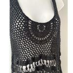 Helen Hinson Crochet Tank Top Small Black Open Knit Boho Festival Hippie Goth Photo 2