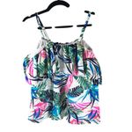Island Escape La Flor Underwire Tankini Top Off Shoulder Floral White Green 18W Photo 3