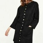 ZARA Black Faux Suede Longline Button Jacket Overcoat Size XSmall EUC Photo 0