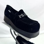 Vintage Y2K Black Velvet Platform Rhinestone Loafers Size 7.5 Photo 0