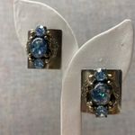 Vintage Silver Tone Blue Opal Stone Leaf Design Clip On Earrings Photo 0