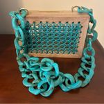 Maxi Rose Natural Acqua Wooden Mini Bag with Teal Acrylic Chain Blue Photo 3