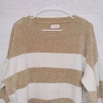 Pink Lily Women's Tan White Colorblock Stripe Chenille Sweater size medium Photo 3