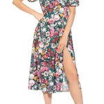 Alexia Admor  Floral Satin V-neck Puff Sleeve Midi Dress Size‎ 6 NWT Photo 0