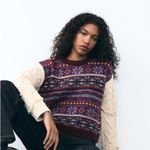 ZARA Fair Isle knit pullover sweater with contrasting knit jacquard sleeves M Photo 2