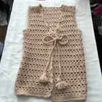 Unique 90s Tan and cream boho hippie cottagecore crochet vest top with tie up front Photo 1