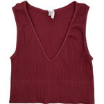 Maroon Crop Top Tank Top Ribbed Scoop V Neck Line Fitted Red Photo 0