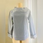 J.Crew  Funnel Neck Striped Shirt Size 6 Black White Shoulder Buttons Poplin Photo 12