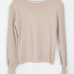 Nanette Lepore Womens Metallic Pleated Balloon Sleeve Sweater Size M Cream Gold Photo 0