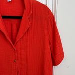 Old Navy Orange Crinkle Gauze Button-Down Short Sleeve Shirt, Small Photo 6