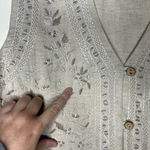 Vintage Linen Oatmeal Needlepoint Vest M Tan Size M Photo 3