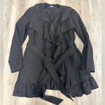 Dalia Collection  Black Ruffle Trench Coat Size 6 Photo 0