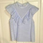 En Crême En Creme Blue White Striped Ruffles Sleeveless Shirt Size Small Photo 0