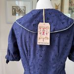 NWT British Retro Florence Navy Broderie Anglaise 50s Style Dress UK 14 US 10 Blue Photo 3