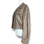 Vintage Danaya Cropped Brown Leather Jacket Cream Stitching Small Gold Buttons Photo 5